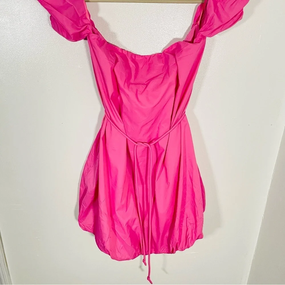 NEW STAUD Ash Bubble Hem Belted Mini Dress Pink